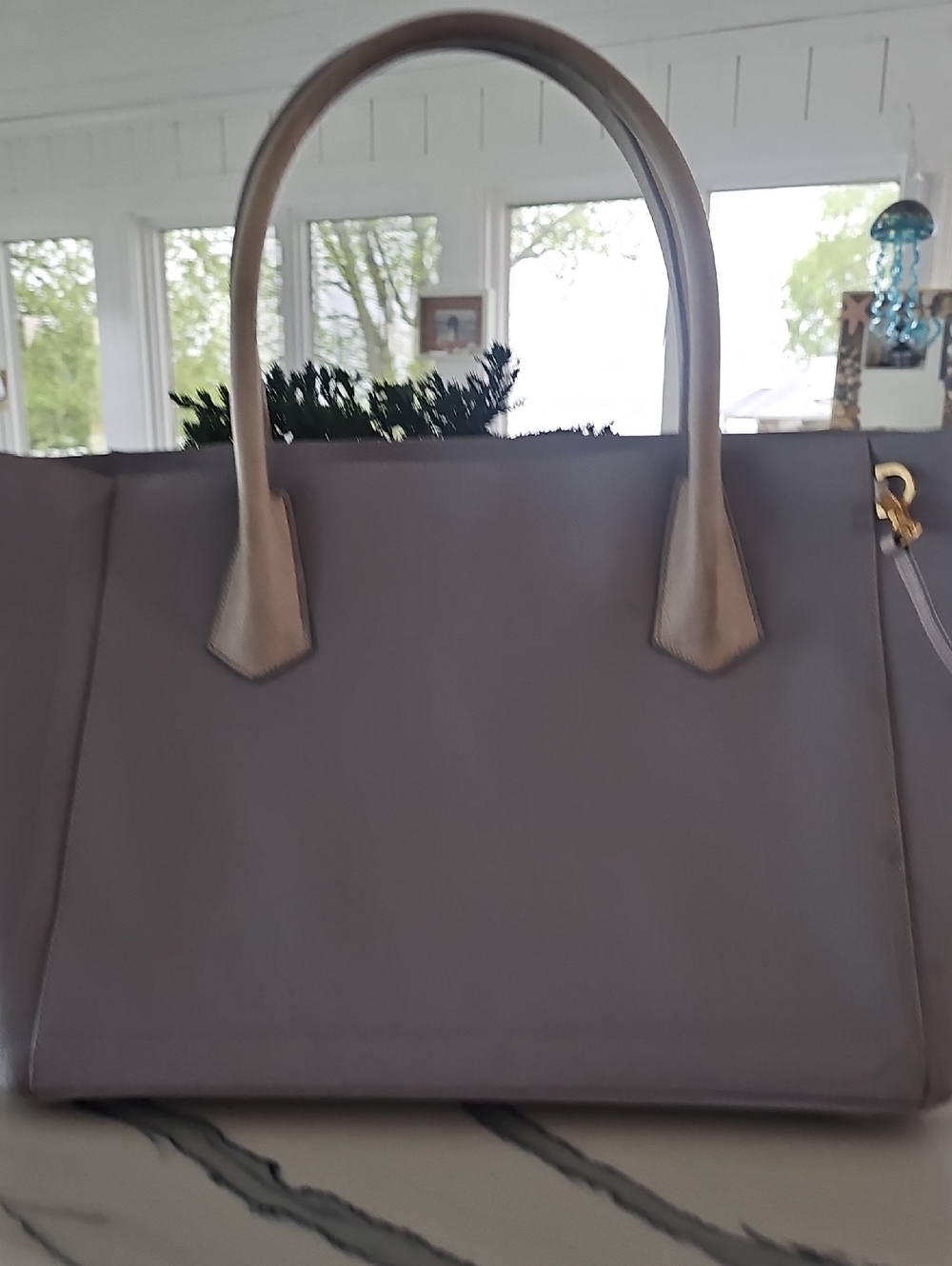 Dagne Dover Ice Blue Structured Tote with Gray Handles